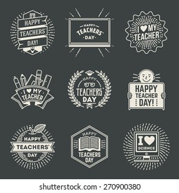 Happy Teachers` Day Design Insignias Logotypes Set 1. Thank You Signs For Teacher Appreciation. Vector Symbols Elements. Thank You Notes For Teacher.