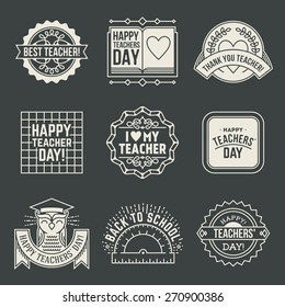 Happy Teachers` Day design insignias logotypes set 2. Thank you signs for teacher appreciation. Vector symbols elements. 