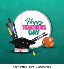 Happy teachers day design with school equipment. 