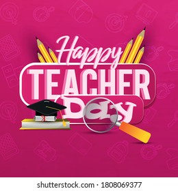 Happy teachers day design with school equipment. 