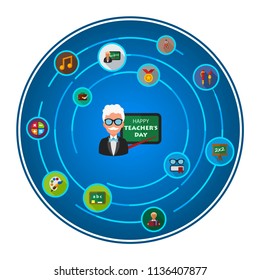 Happy teacher's day flat icons concept. Vector illustration. Element template for design.