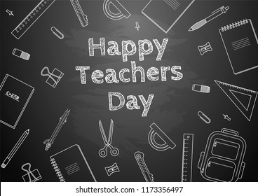 Happy Teachers Day Freehand drawing school items Science theme Hand drawing set of school supplies Sketch Doodle vector illustration.
