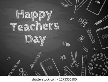 Happy Teachers Day Freehand drawing school items Science theme Hand drawing set of school supplies Sketch Doodle vector illustration.