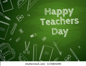 Happy Teachers Day Freehand drawing school items Science theme Hand drawing set of school supplies Sketch Doodle vector illustration.