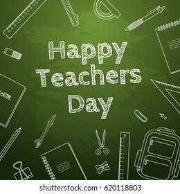 Happy Teachers Day Freehand drawing school items Science theme Hand drawing set of school supplies Sketch Doodle vector illustration.