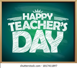 Happy teacher's day green chalkboard banner template