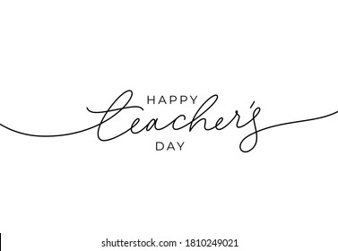 Happy Teacher's day greeting card. Hand drawn line vector calligraphy isolated on white background. Lettering design for greeting card, invitation, logo, stamp or teacher's day banner.