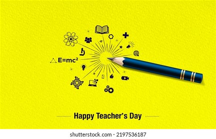 Happy Teachers Day greeting card with inspiring educational background and pencil