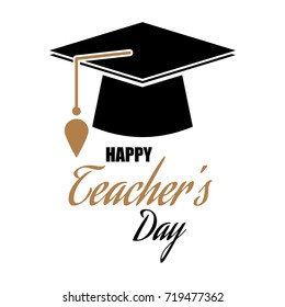 happy Teacher's Day greeting card, abstract, poster, vector lettering with pencils and notebooks. vector illustration