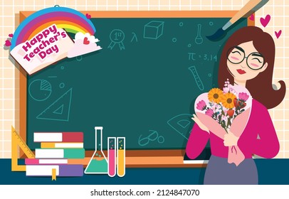 Happy Teacher's Day with A group of teachers from various fields gathers in teacher's day. Flat vector illustration
