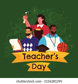Happy Teacher's Day with A group of teachers from various fields gathers in teacher's day. Flat vector illustration