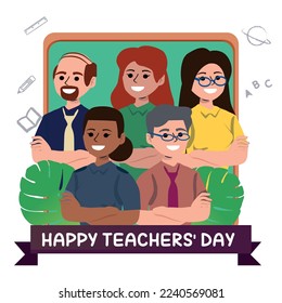 Happy Teacher's Day with A group of teachers from various subjects gathers on teacher's day. Vector illustration in flat style.