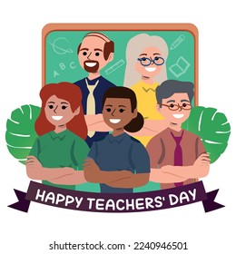 Happy Teacher's Day with A group of teachers from various subjects gathers on teacher's day. Vector illustration in flat style.