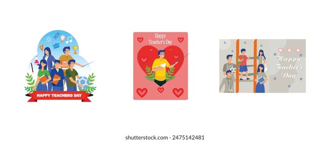 Happy Teacher's Day with A group of teachers from various fields gathers in teacher's day. Happy teachers day thank you teacher. Happy Teacher s Day poster concept. Set flat vector illustration