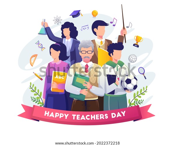 Happy\
Teacher\'s Day with A group of teachers from various fields gathers\
in teacher\'s day. Flat vector\
illustration
