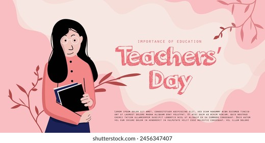 Happy Teachers Day horizontal Design poster with a light brownish background vector illustration.