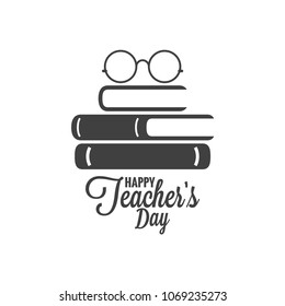 Happy teachers day icon. Glasses and book logo on white background