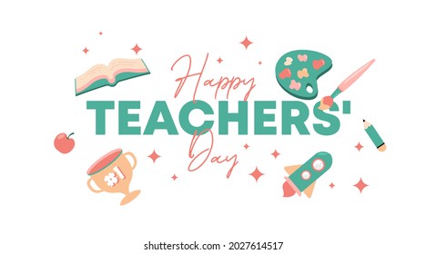 Happy teachers' day illustration vector with soft color flat icon