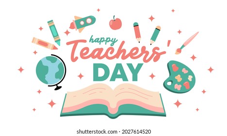 Happy teachers' day illustration vector with soft color flat icon