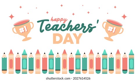 Happy teachers' day illustration vector with soft color flat icon