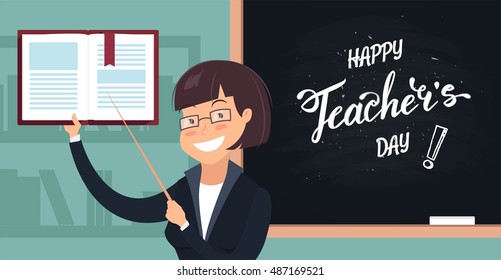 Happy Teachers Day Kind Teacher Stands Stock Vector (Royalty Free ...