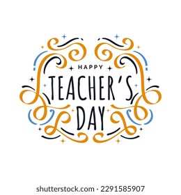 Happy Teachers Day Lettering with Doodle Style. Teachers Day Typography, Can be used for Card, Poster, and Print