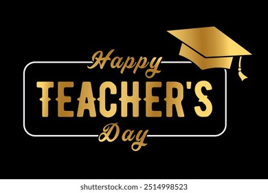 Happy Teachers Day lettering with gold color vector illustration.