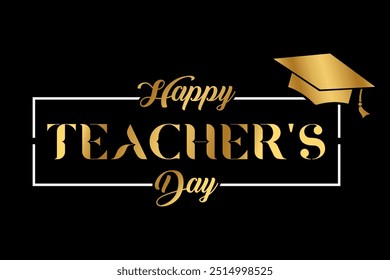 Happy Teachers Day lettering with gold color vector illustration.