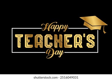 Happy Teachers Day lettering with gold color vector illustration.