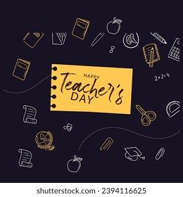 Happy Teachers Day. Lettering poster with text Happy teachers day. One line style. Lettering design for greeting card, logo, stamp or banner. Vector EPS 10