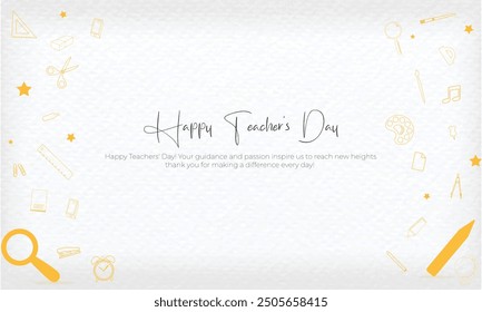 Happy Teacher's Day minimal and creative banner Vector illustration, September 5th Teachers day or Greeting card design. Educational symbol icon design with school elements.