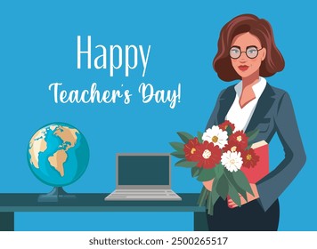 Happy Teacher's Day. October 5 Vector illustration. Celebrating World Teachers' Day. Poster, banner, flyer, greeting card. International Teachers Day