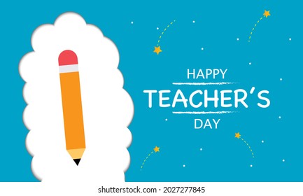 Happy Teacher's Day With Pencil And Cloud Vector