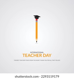 Happy Teacher's Day with pencil and mortarboard vector