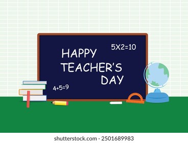 Happy Teacher's Day. perfect for poster, brochure, banner and greeting card. school equipment vector illustration