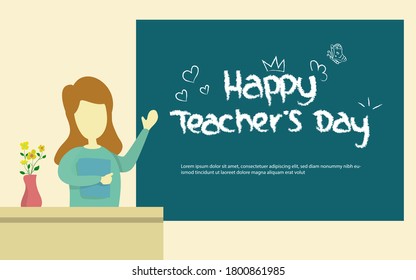 Happy teacher's day poster banner background vector illustration concept. Hand drawn doodle style vector illustration of happy teacher. Teacher's day eps 10 easy to edit for web element. 