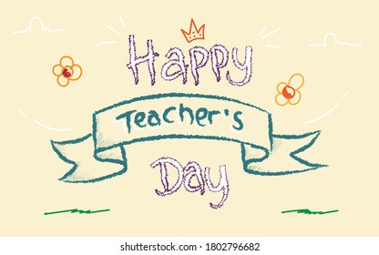 Happy teacher's day poster banner background vector illustration concept. hand drawn doodle style vector illustration for happy teachers day hand drawn typography. eps 10 easy to edit for web.