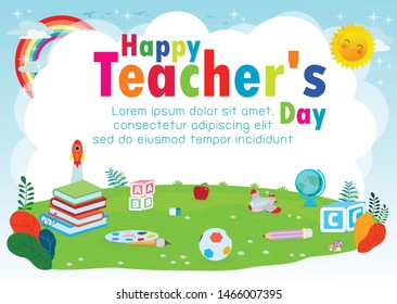 Happy teacher`s day poster concept, World teachers day flat vector banner template, Greeting card, postcard, poster design layout  illustration