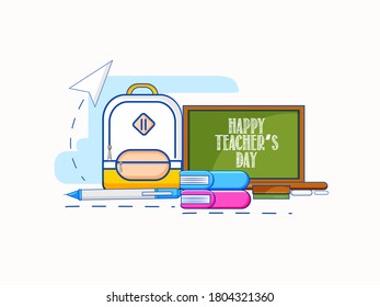 Happy teachers day poster concept,  banner with school equipment