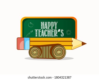 Happy teachers day poster concept,  banner with school equipment