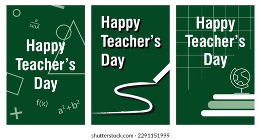 Happy Teacher's Day poster, cover, banner, flyer. Set of three simple background vector illustration 