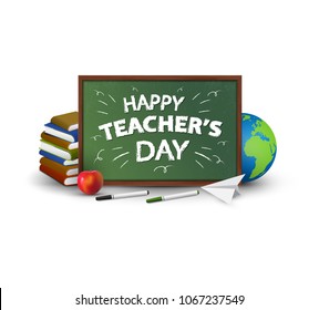 Happy teachers day poster. Vector illustration with chalkboard. Education illustration