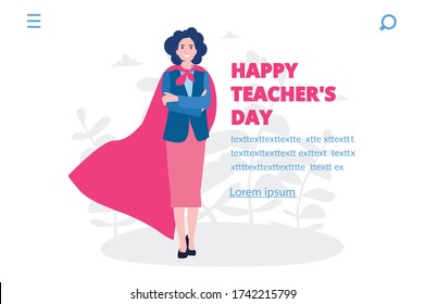 Happy teacher's day, Pretty Woman Teacher super woman, Vector illustration for web banner, infographics, mobile. 