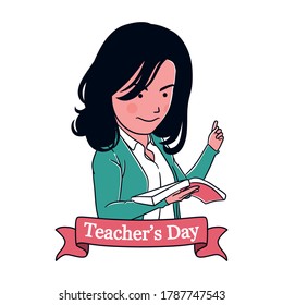 Happy teacher's day. Pretty Woman Teacher explaining gesture