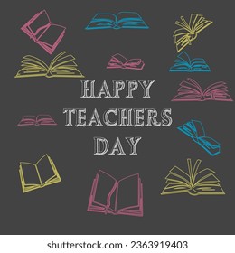 Happy Teacher's Day. School doodles Supplies Sketchy background, composition.  Vector Illustration
