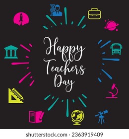 Happy Teacher's Day. School doodles Supplies Sketchy background, composition.  Vector Illustration