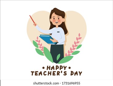 Happy teacher's day. Set of illustration a teacher is teaching education in front of a student with smile. Flat design.