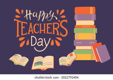 Happy Teachers Day Stack Books Open Stock Vector (Royalty Free ...