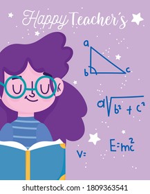 happy teachers day, student with book lesson learning vector illustration