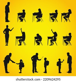 Happy Teachers Day. Teacher student Silhouette set in classroom